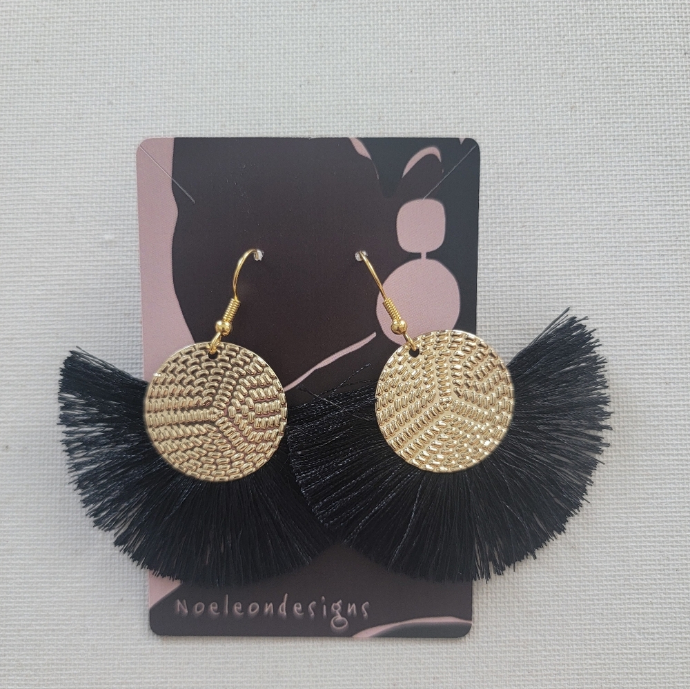 Gold and Black Fan Earrings